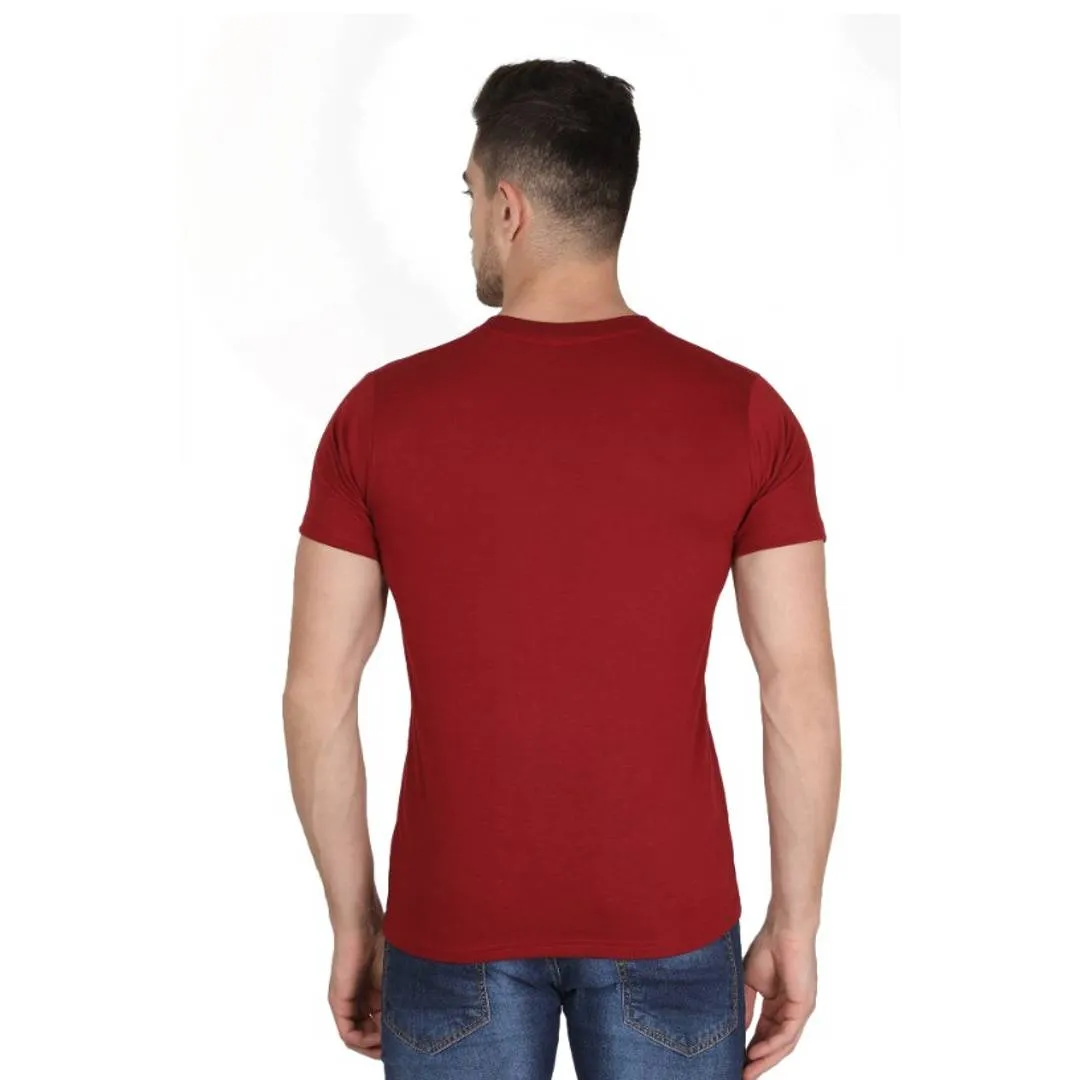 Stunning Maroon Cotton Solid Round Neck Tees For Men