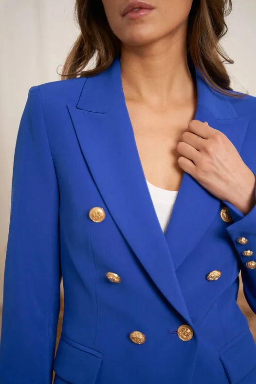 Timeless Fitted Double-Breasted Suit Jacket with Gold Buttons  Royal blue