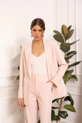 Timeless Mid-Length Double-Breasted Plain Jacket Pink