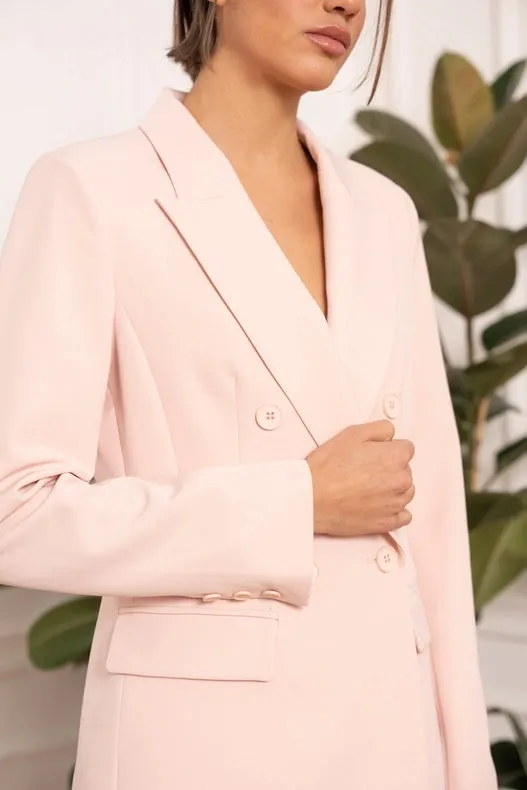 Timeless Mid-Length Double-Breasted Plain Jacket Pink