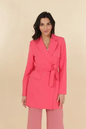 Timeless Plain Mid-Length Jacket With Belt Fuchsia