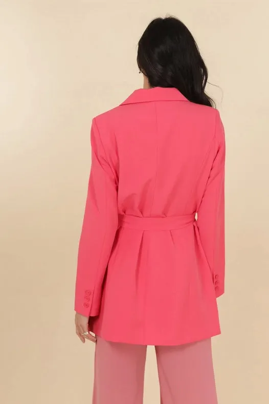 Timeless Plain Mid-Length Jacket With Belt Fuchsia