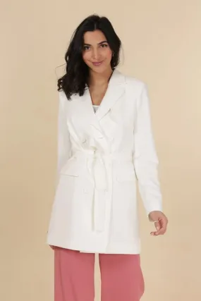 Timeless Plain Mid-Length Jacket With Belt White