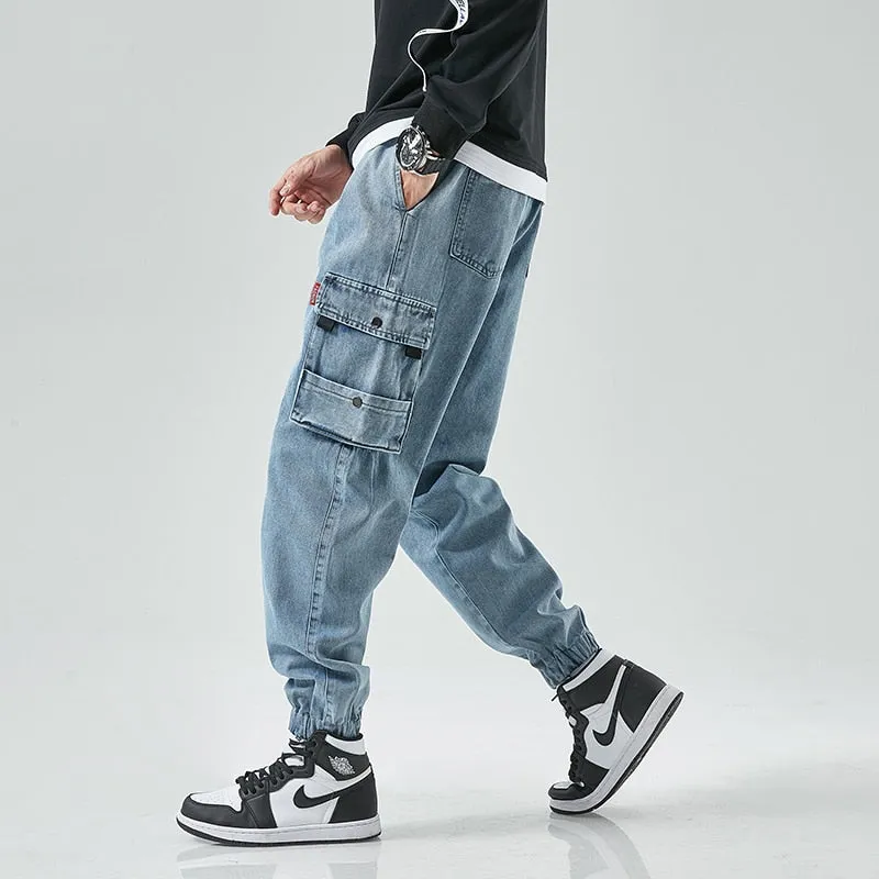 West Louis™ Street Style Cargo Harem Denim Jogger Trousers