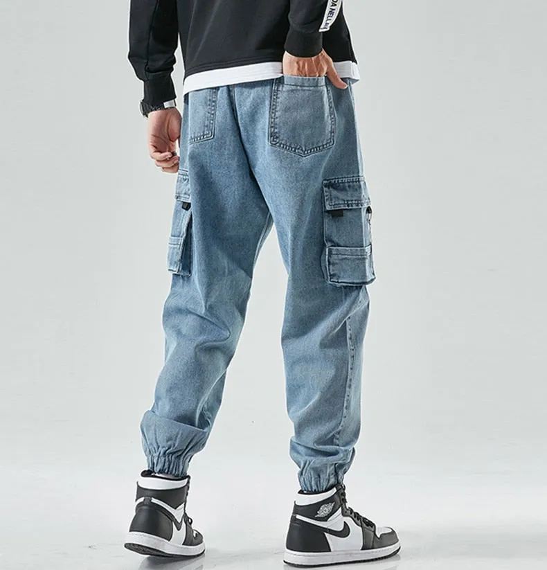 West Louis™ Street Style Cargo Harem Denim Jogger Trousers