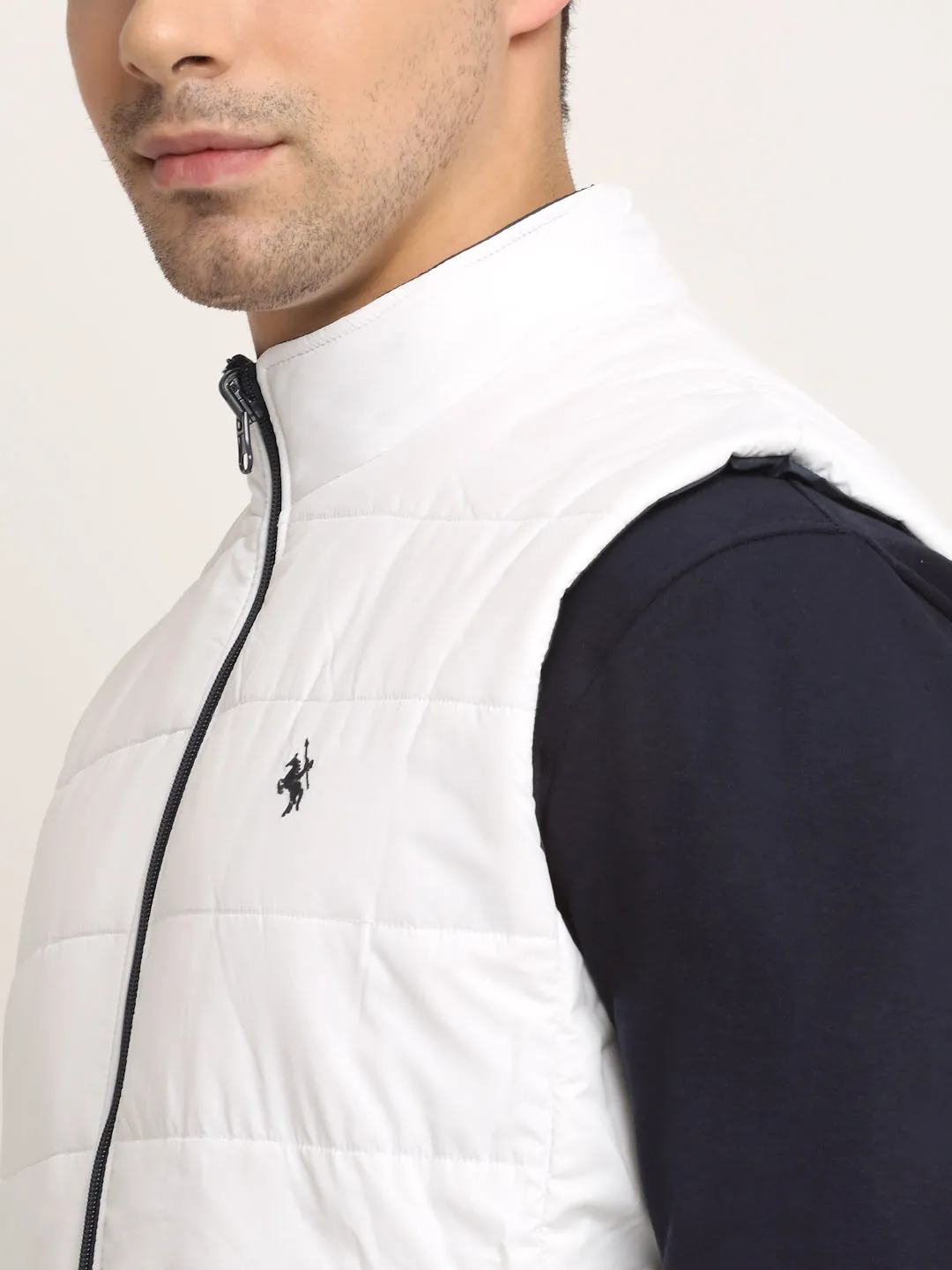 White & Navy Blue Men's Reversible Jacket