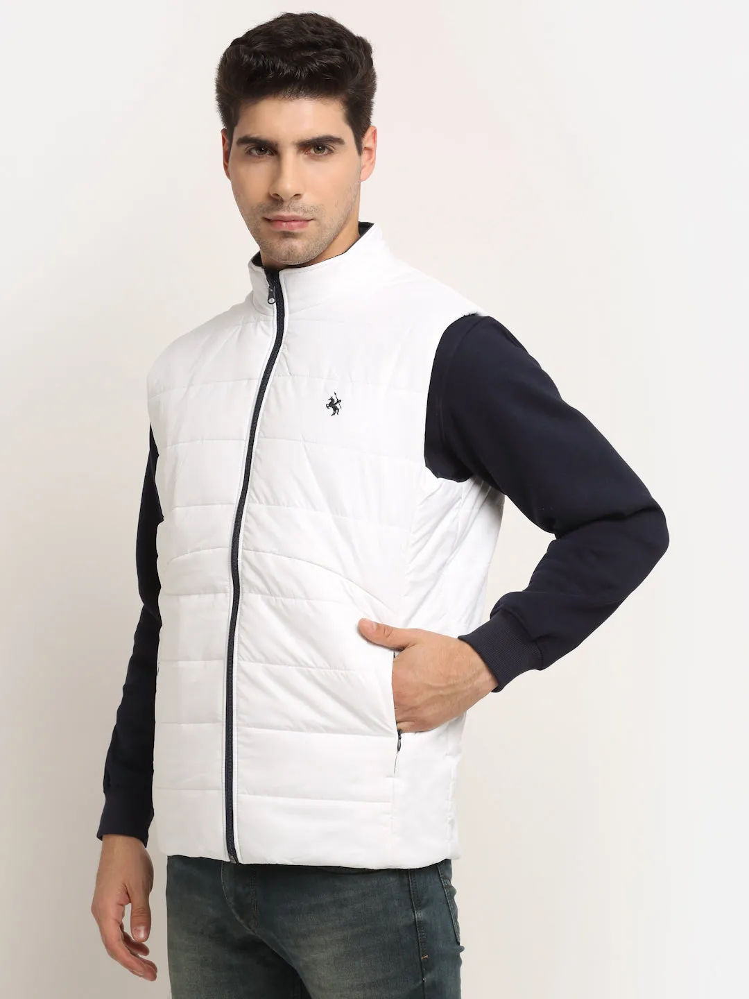 White & Navy Blue Men's Reversible Jacket