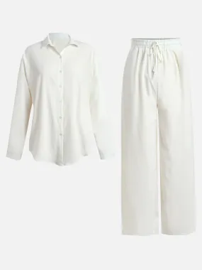 White Drape Top & Wide Pants Set